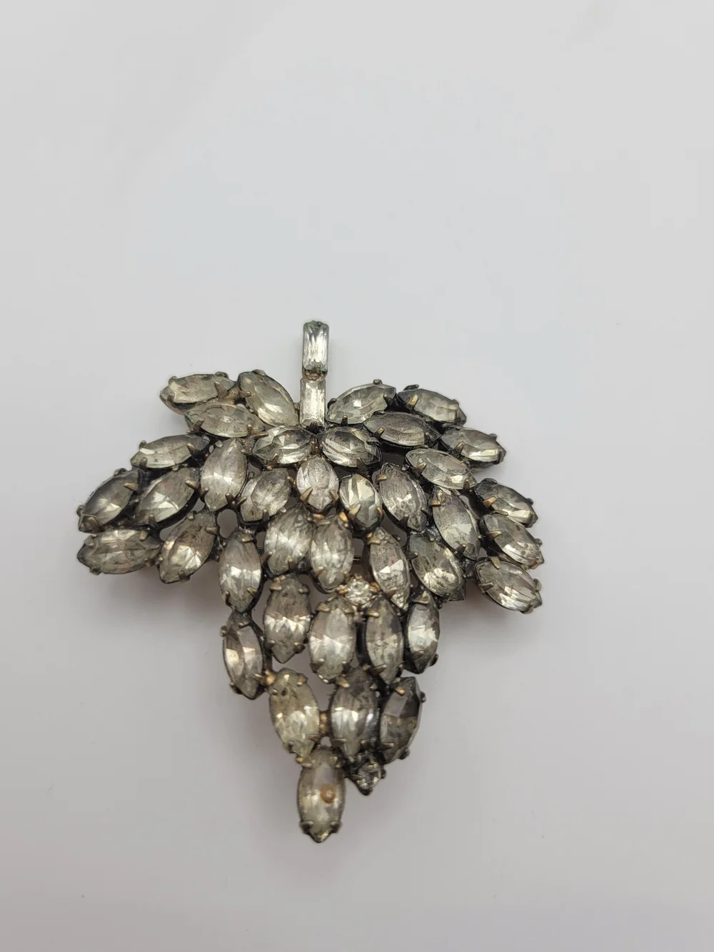 Vinyate Silver Crystal Cluster Leaf Brooch
